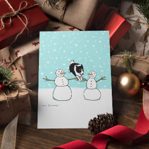 Grens Collie met Snowmen   Agility Dog Kerstmis Feestdagen Kaart