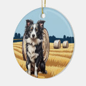 Grens Collie op Boerderij Keramisch Ornament (Links)