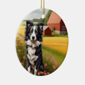 Grens Collie op Boerderij Keramisch Ornament (Rechts)