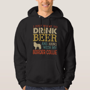 Grens Collie pa Drink Beer hangen met hond Funny M Hoodie