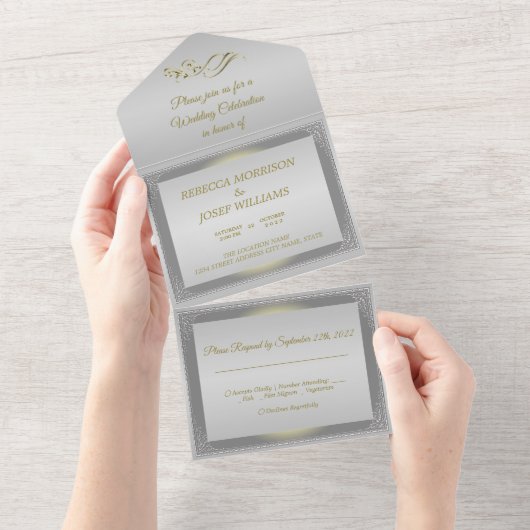 grens van Luxury Silver All In One Uitnodiging (Afscheurbaar)