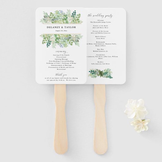 Grens waterverf Greenery en Vloeiing Handwaaier (Voorkant en achterkant)