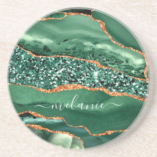 Grès Agate Green Gold Sparkle Dessous de verre en marbr (Devant)