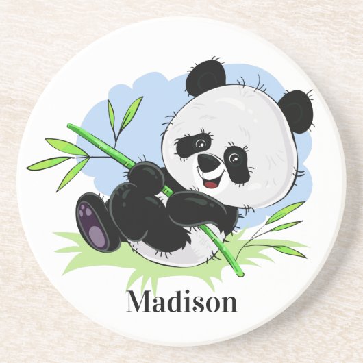 Grès Cute Panda nom personnalisé dessous de verre en gr (Devant)