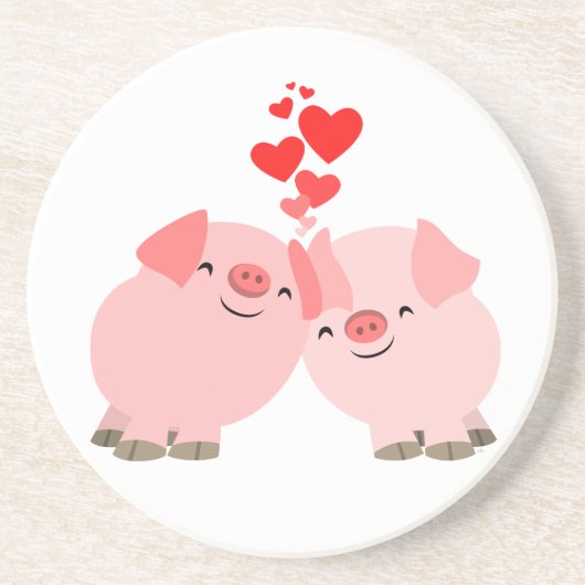 Grès De mignons cochons en Dessous de verre d'amour (Devant)