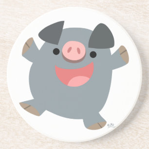 Grès Dessous de verre de cochon rebondi en caricature m