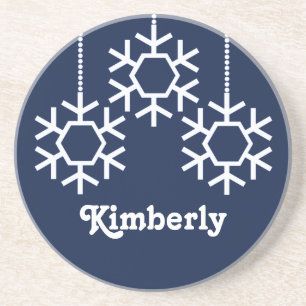 Grès Dessous de verre de flocons de neige en chute, ble