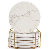 Grès Dessous de verre en marbre blanc et or de luxe – e
