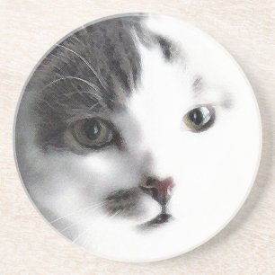 Grès Dessous de verre en pierre à visage de chat stylis