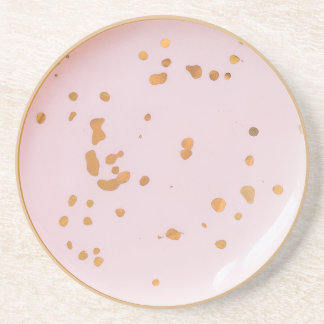 Grès Dessous de verre en verre rose avec des taches dor