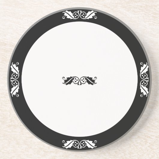 Grès Dessous de verre - feuilles saints en noir et blan (Devant)