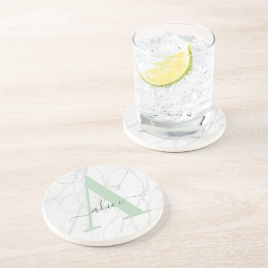 Grès Dessous de verre personnalisé en marbre à monogram (Côté)