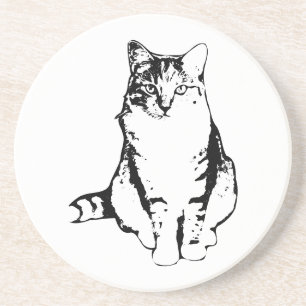 Grès Dessous de verre Tabby Cat Face Avant En Encre Élé