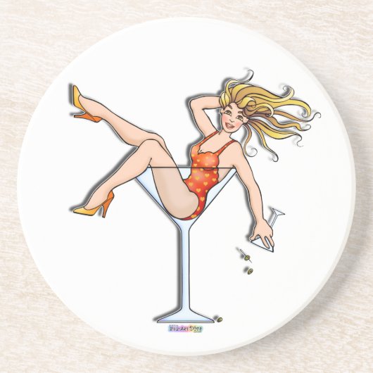 Grès Fille dans un dessous de verre en verre à Martini  (Devant)