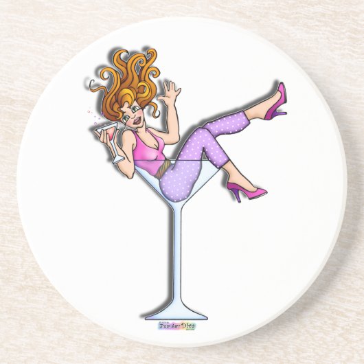 Grès Fille dans un Dessous de verre en verre Martini - (Devant)