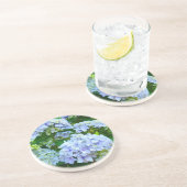 Grès Fleurs d'hortensia bleu sur dessous de verre en gr (Côté)