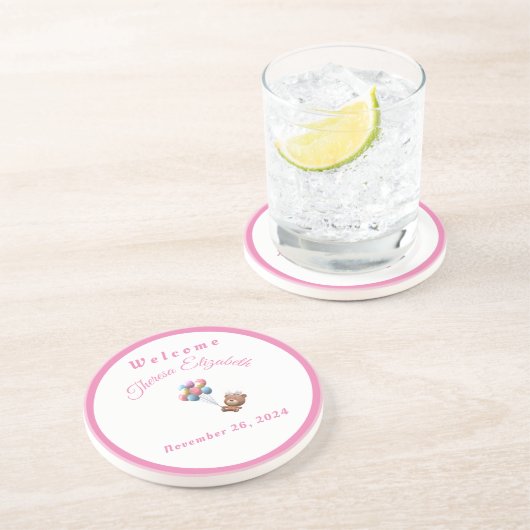 Grès Joli Ours et Ballons Fille Dessous de Verre en Grè (Côté)