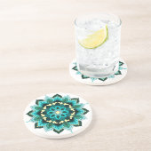 Grès Mandala Motif 02 en Dessous de verre aqua (Côté)