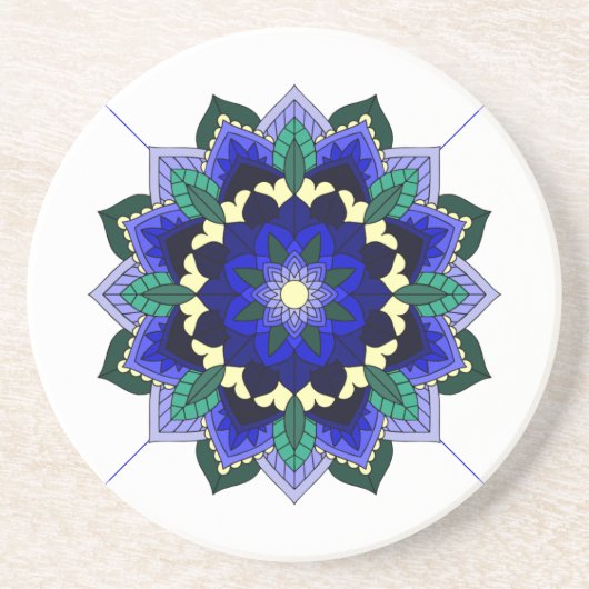 Grès Mandala Motif 02 en Dessous de verre bleu foncé (Devant)