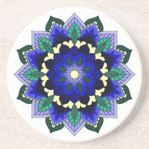 Grès Mandala Motif 02 en Dessous de verre bleu foncé