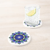 Grès Mandala Motif 02 en Dessous de verre bleu foncé (Côté)