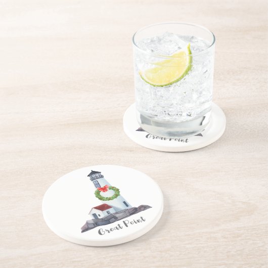 Grès Noël Great Point Lighthouse Dessous de verre en gr (Côté)