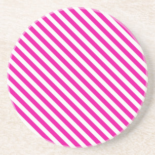 Grès Séries en bandes : dessous de verre rose et blanc