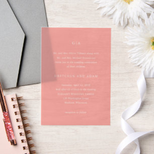 Gretchen Koraal Roze Elegante Huwelijk Vellum Uitnodigingen
