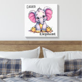 Gretige Olifant | Mooie Cartoon Kinderkamer Kunst Canvas Afdruk (Insitu (Slaapkamer))