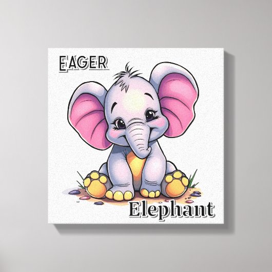Gretige Olifant | Mooie Cartoon Kinderkamer Kunst Canvas Afdruk (Voorkant)