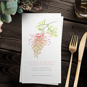 Grevillea bloem aquarel bruiloft koraal roze servet