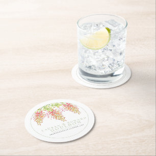 Grevillea bloemen watercolor bruiloft groen wit ronde kartonnen onderzetter