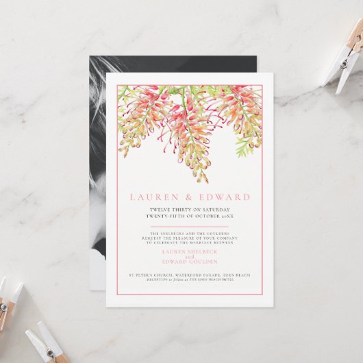 Grevillea botanical waterverf bruiloft foto van ko kaart (Voorkant / Achterkant in situ)