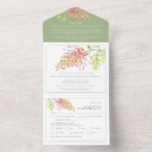Grevillea waterverf bruiloft RSVP details groen All In One Uitnodiging (Binnen)