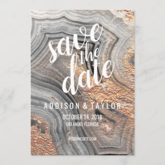 Grey agate geode crystal save the date roos gold