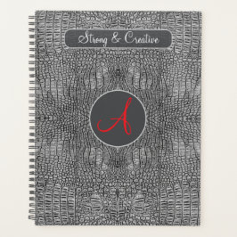 Grey Alligator Leather Scales Custom Monogram  Planner