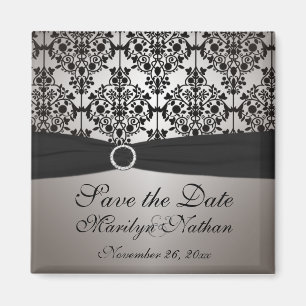 Grey and Black Damask Wedding Favor Magnet Magneet