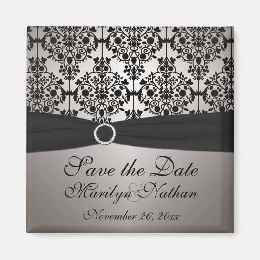 Grey and Black Damask Wedding Favor Magnet Magneet (Voorkant)