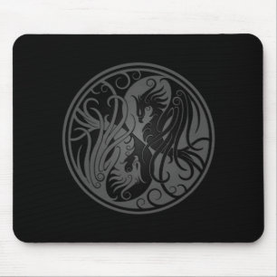 Grey and Black Yin Yang Phoenix Muismat