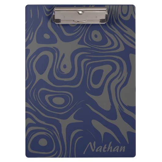 Grey and Blue Abstract Swirly Pattern Personalised Klembord (Voorkant)