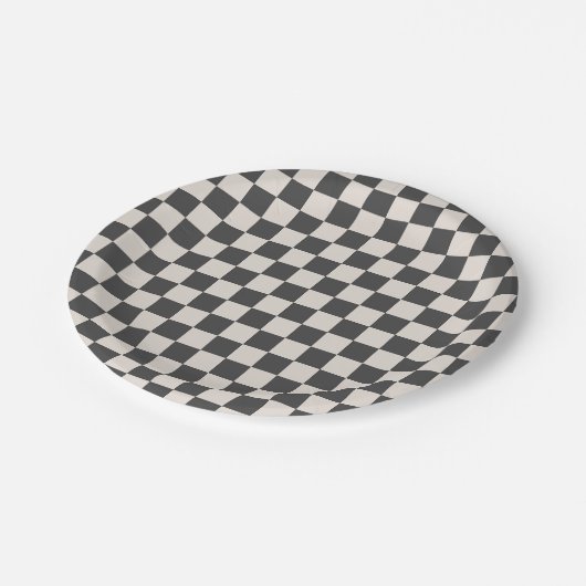 Grey and Cream Checkerboard Party Paper Bord (Gekanteld)