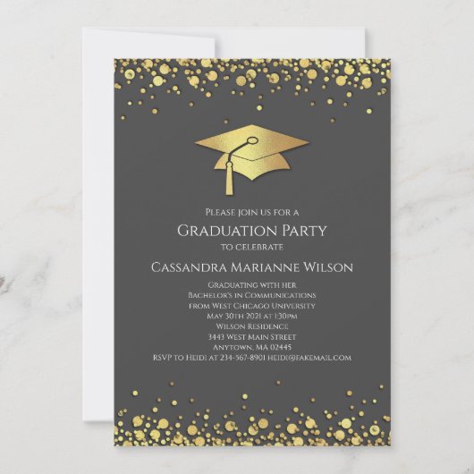 Grey and Gold Graduation Kaart (Voorkant)