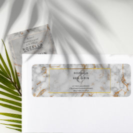 Grey and Gold Marble Agate Elegant Return Address Etiket