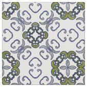 Grey and Green Floral Damask Pattern Stof (Close Up)
