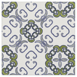 Grey and Green Floral Damask Pattern Stof