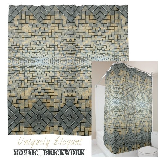 Grey and Mustard Brick Mosaic Douchegordijn