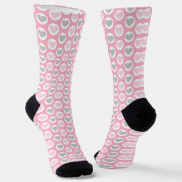 Grey and Pink Hearts Socks Valentine's Present Sokken