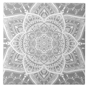 Grey and White Mandala - Loergann in Stone Tegeltje