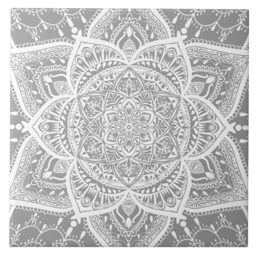 Grey and White Mandala - Loergann in Stone Tegeltje (Voorkant)