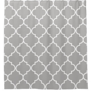 Grey and White Moroccan Trellis Quatrefoil Douchegordijn